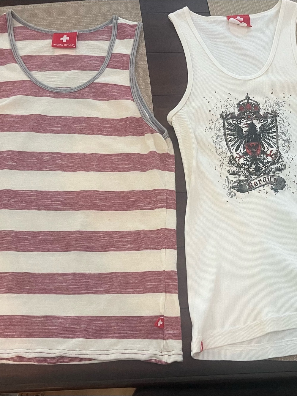 Andrew Christian Striped Tank Top - White & Dusty Rose plus’s 4 free Hanes tanks
